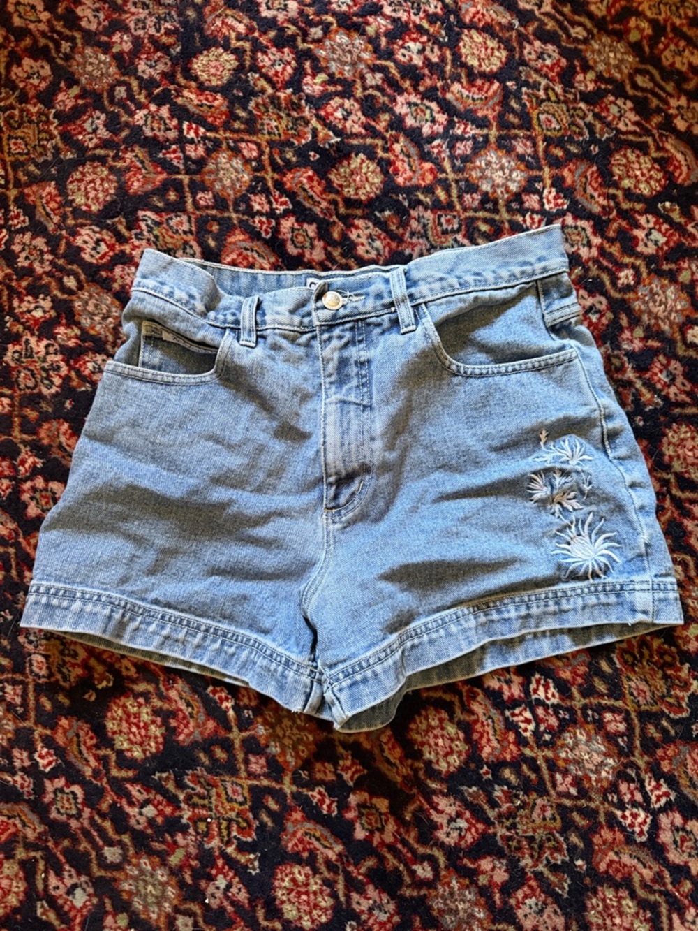 Y2K No Excuses Light Blue Embroidered Denim Shorts - Women